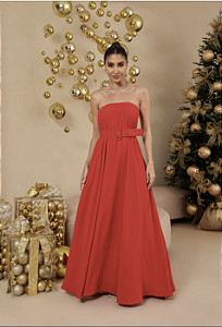 Vestido Longo Cinto Vermelho