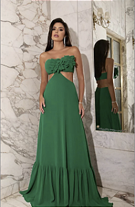 Vestido Longo Leve Flor Verde