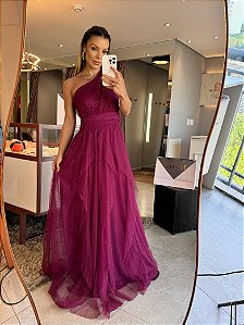 Vestido Longo Fada Fucsia Brilho