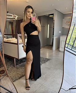 Vestido Longo Fenda Rom preto