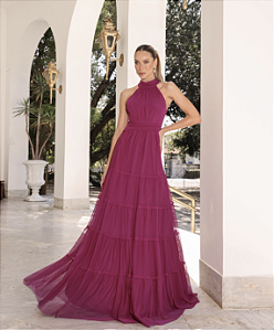 Vestido Longo Microtule Gio Fucsia