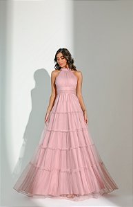 Vestido Longo Microtule Gio Rose