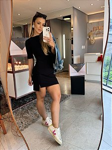 Vestido Curto Frente Recorte Preto