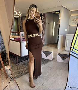 Vestido Longo Mor Marrom