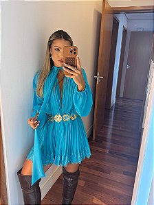 Vestido Plissado Madeline Turquesa