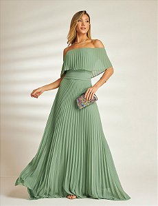 Vestido Longo Ombro a Ombro Plis Verde