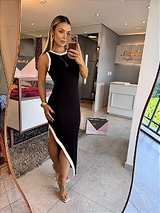 Vestido Midi Assimétrico Luiza Preto
