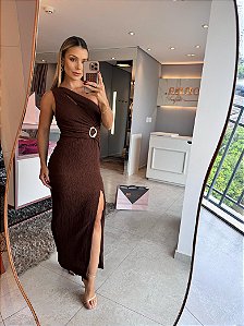 Vestido Midi Textu Marrom