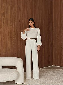 Calça Pantalona Risca De Giz Lele Off