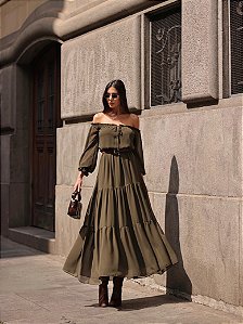 Vestido Longuete Ombro a Ombro Angela Verde