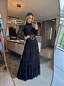 Saia Longa Microtule Preto