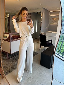 Conjunto Botone Manga Longa Branco
