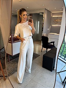 Conjunto Botone Manga Curta Branco