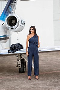 Macacão Um Ombro Pamela Azul