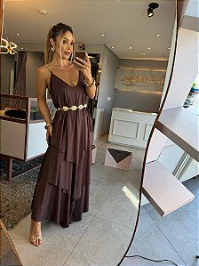 Vestido Longo Corrente Thassia Marrom