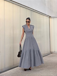 Vestido Pesponto Luca Cinza
