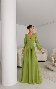 Vestido Longo Diamante Verde Oliva