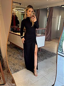 Vestido Fenda Longo Strong Fabri Preto