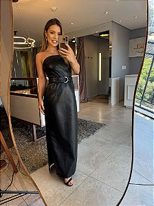 Vestido Midi Couro Tammy Preto