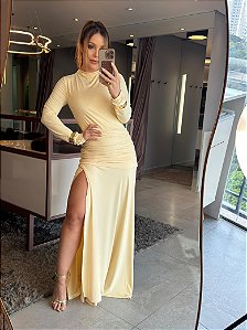 Vestido Longo Fenda Bubu Amarelo