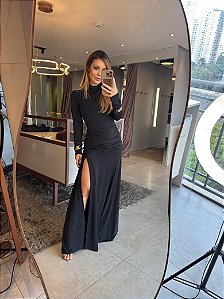Vestido Longo Fenda Bubu Preto