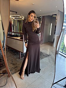 Vestido Longo Fenda Bubu Marrom