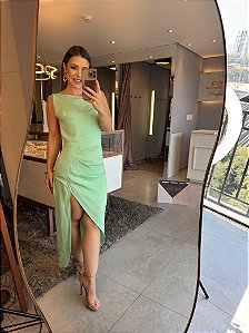 Vestido Midi Fenda Manuela Verde