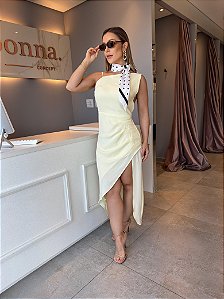 Vestido Midi Fenda Manuela Amarelo