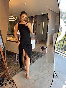 Vestido Midi Fenda Manuela Preto