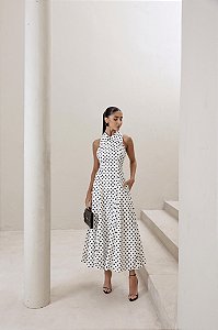 Vestido Longuete Frente Unica Polka Branco