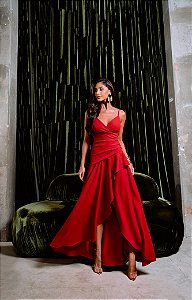 Vestido Longuete Babados Maya Vermelho