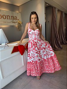 Vestido Midi Giallo Vermelho