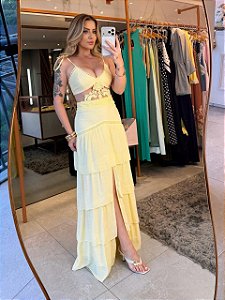 Vestido Longo Guipir Destiny Amarelo
