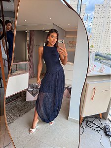 Vestido Longo Aladin Azul Marinho