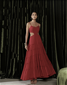 Vestido Fluido Camadas Vermelho