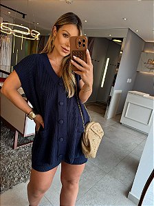 Conjunto Colete Tricot Azul Marinho