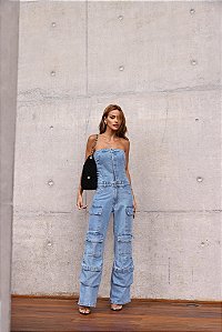 Macacão Cargo Jeans