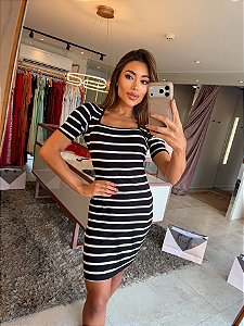 Vestido Curto Listra Preto