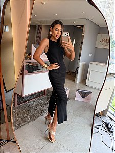 Vestido Longo Botoes Preto