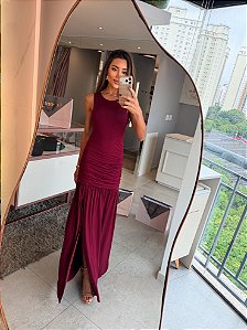 Vestido Longo Drapeado Stella Maris Marsala