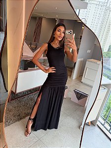 Vestido Longo Drapeado Stella Maris Preto