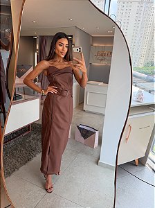 Vestido Midi Couro Lulu Caramelo