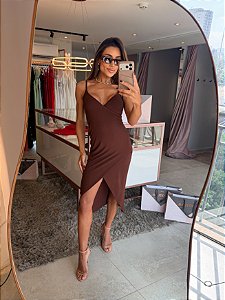 Vestido Midi Stella Cruzado Marrom