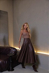 Saia Midi Courinho Iza Marrom