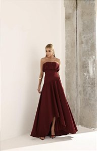 Vestido Longo Busto Pregas Elena Marsala