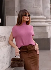 Blusa Tricot Sem Manga Rosa