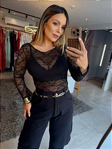 Blusa Tule Renda Preto