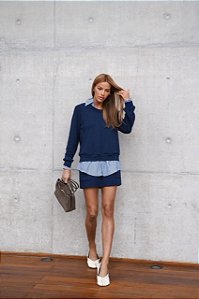 Conjunto Moletinho Camisa Embutida Azul