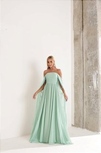 Vestido Longo Manga Drapeada Tiffany
