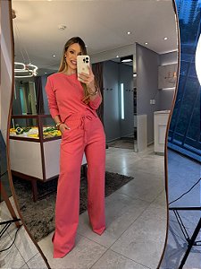 Conjunto Cloe Manga Longa Coral